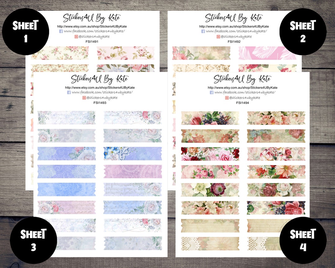 Vintage Floral Washi Tape Sticker Sheet | Decorative Sticker ...
