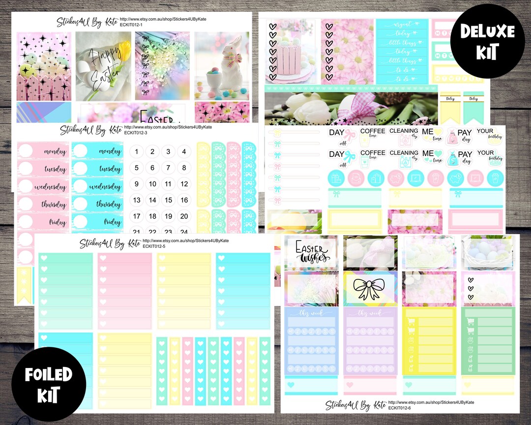 Pastel Easter | Foiled Easter Planner Stickers Kit | Weekly Vertical ...