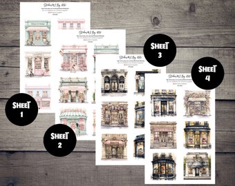 Shop Front Deco Sticker Sheet | Shop Front Deco Sticker Sheet | Planner Stickers | Bujo Stickers | Journaling | Planning