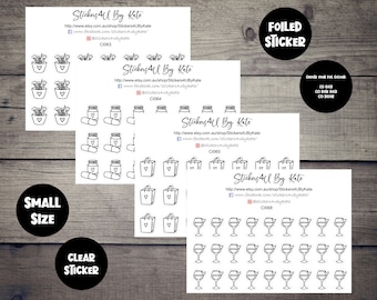 Mini-feuille métallisée transparente Icon | Icônes de griffonnage déjoué | Stickers fonctionnels pour agenda - Erin Condren, Kikki-K, Happy Planner et plus