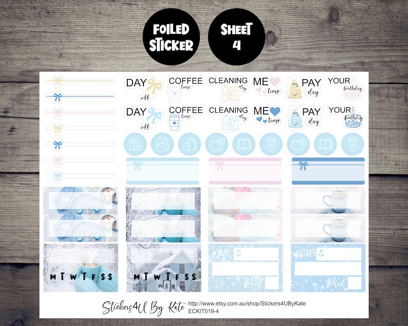Cozy Winter | Foiled Weekly Vertical Planner Stickers Kit | Individual ...