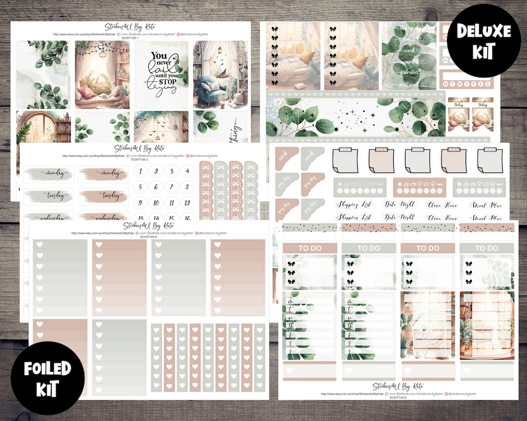 Reading Nook | Foiled Weekly Vertical Planner Stickers Kit | Individual ...