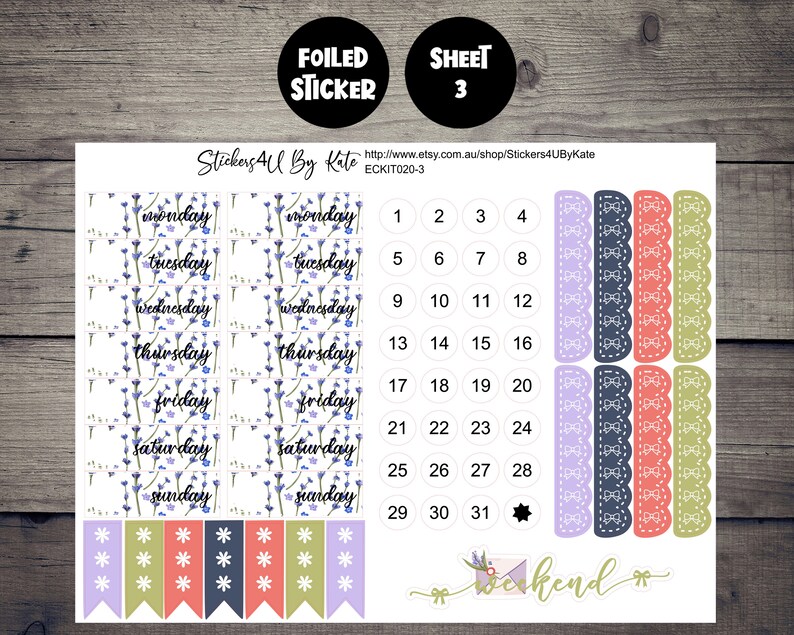 Provence | Foiled Weekly Vertical Planner Stickers Kit | Individual ...