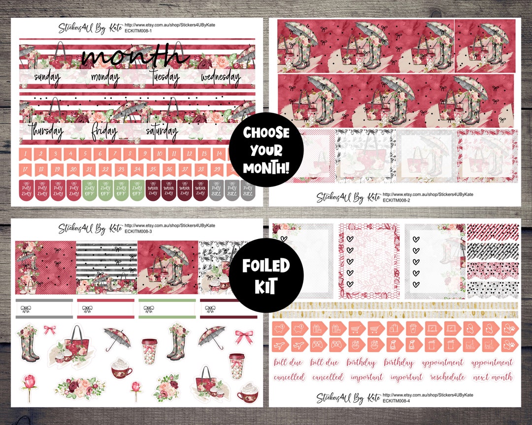 Autumn Umbrella | Foiled Monthly Planner Stickers Kit Full Kit | Erin ...