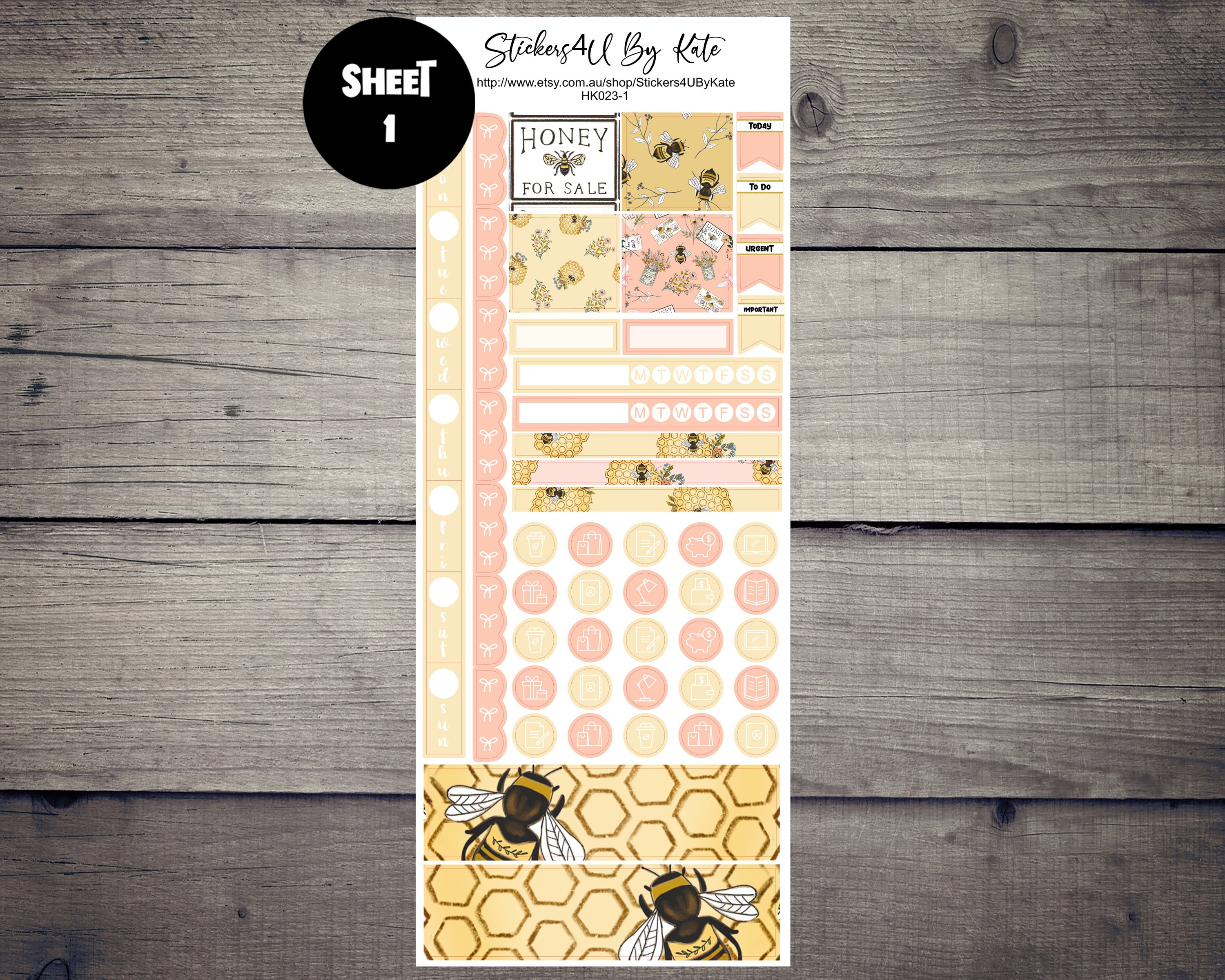 Honey Bee | Hobonichi Weeks Weekly Sticker Kit | Individual Sheets or ...