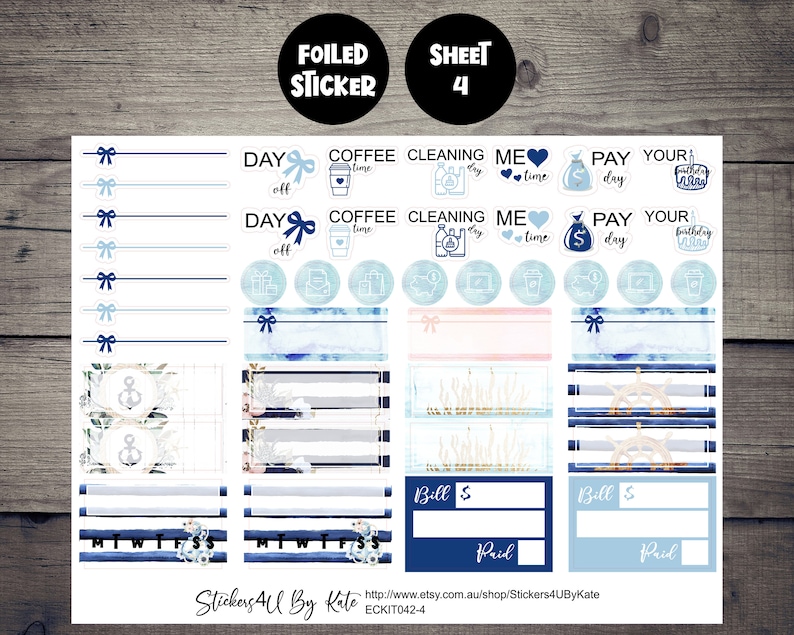 Marina Bloom | Foiled Weekly Vertical Planner Stickers Kit | Individual ...