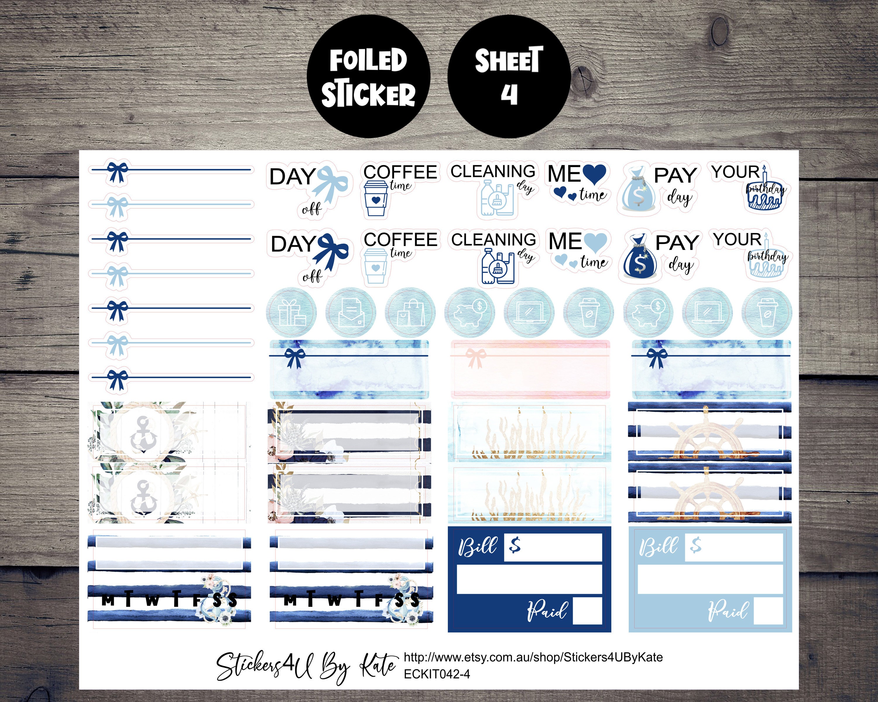 Marina Bloom | Foiled Weekly Vertical Planner Stickers Kit | Individual ...
