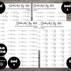 May include: Four sheets of stickers with various designs, including "Meeting", "Workout", "Vitamins", and "To" with hearts around each word. The stickers are black and white and have a foiled sticker option.