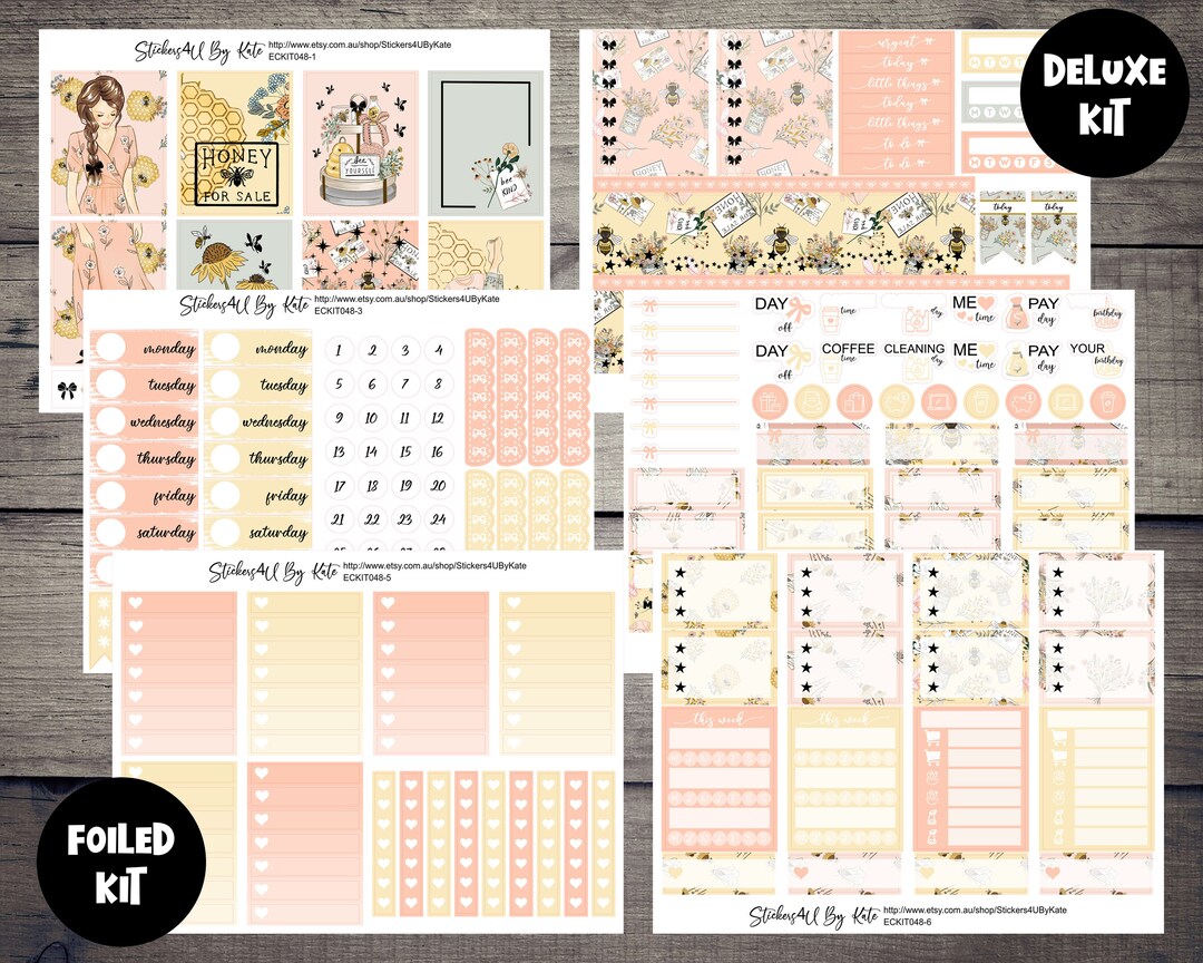 Bee Honey | Foiled Weekly Vertical Planner Stickers Kit | Individual ...
