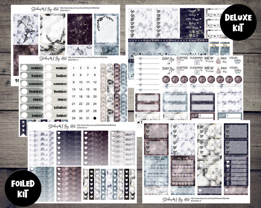 Marble Botanical Plants | Foiled Weekly Vertical Planner Stickers Kit ...