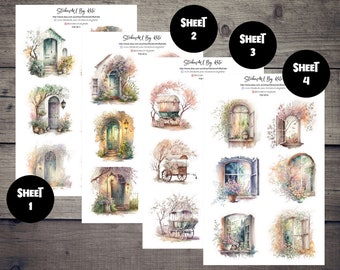 Spring Window | Flower Cart | Front Door |Deco Sticker Sheet | Planner Stickers | Bujo Stickers | Journaling | Planning