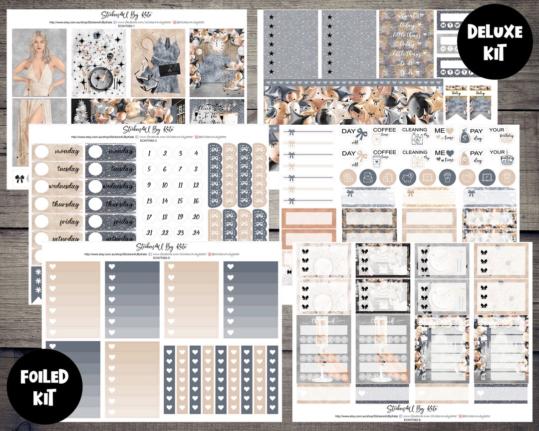 Midnight | Foiled Weekly Vertical Planner Stickers Kit | Individual ...