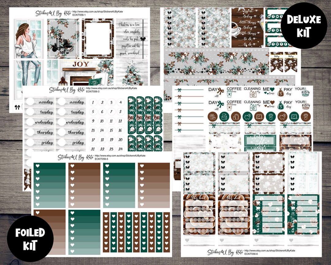 Cozy Winter | Foiled Weekly Vertical Planner Stickers Kit | Individual ...