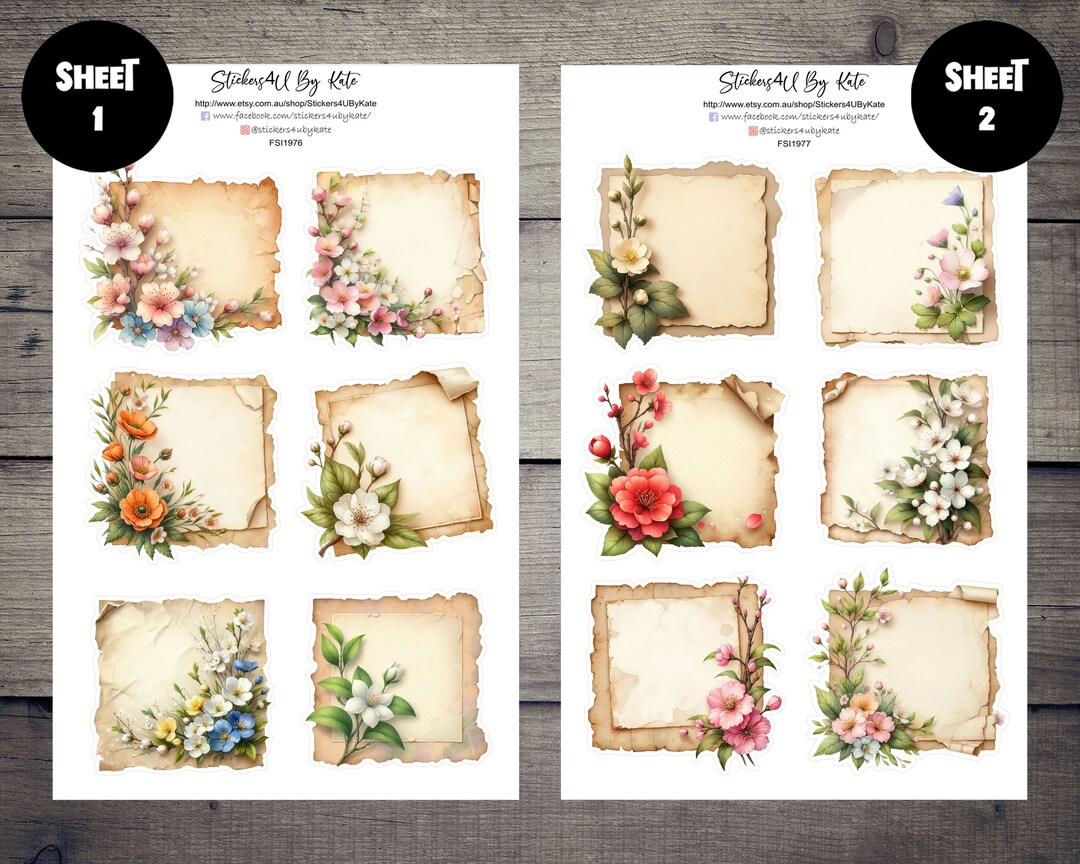 Old Paper Spring Flower Deco Sticker Sheet | Planner Stickers | Bujo ...