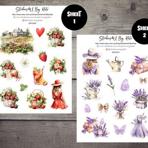 Adesivo pianificatore clipart Strawberry Farm / Adesivo decorativo pianificatore Lavender Farm / Erin Condren, Kikki-K, Happy Planner e altro ancora