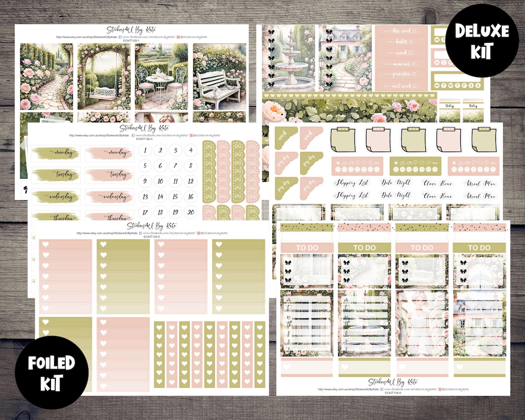 Rose Garden | Foiled Weekly Vertical Planner Stickers Kit | Individual ...