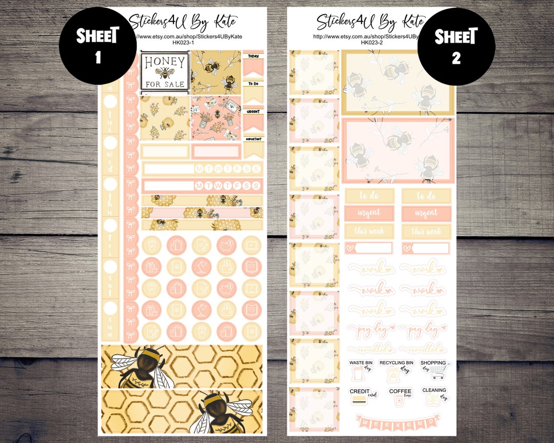 Honey Bee | Hobonichi Weeks Weekly Sticker Kit | Individual Sheets or ...