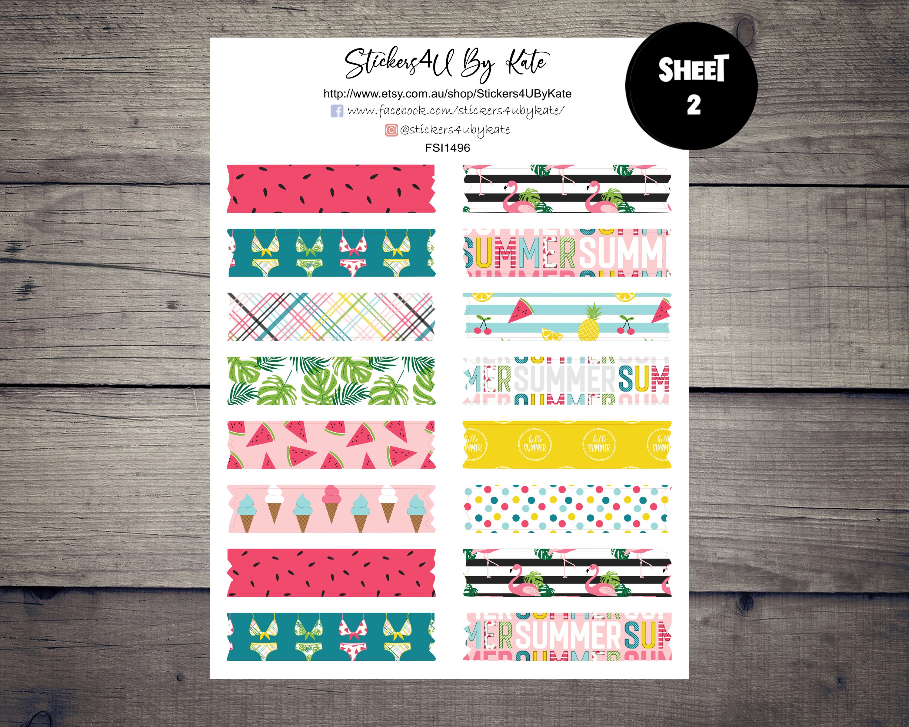 Boho Summer Washi Tape Sticker Sheet | Decorative Sticker | Aesthetic ...