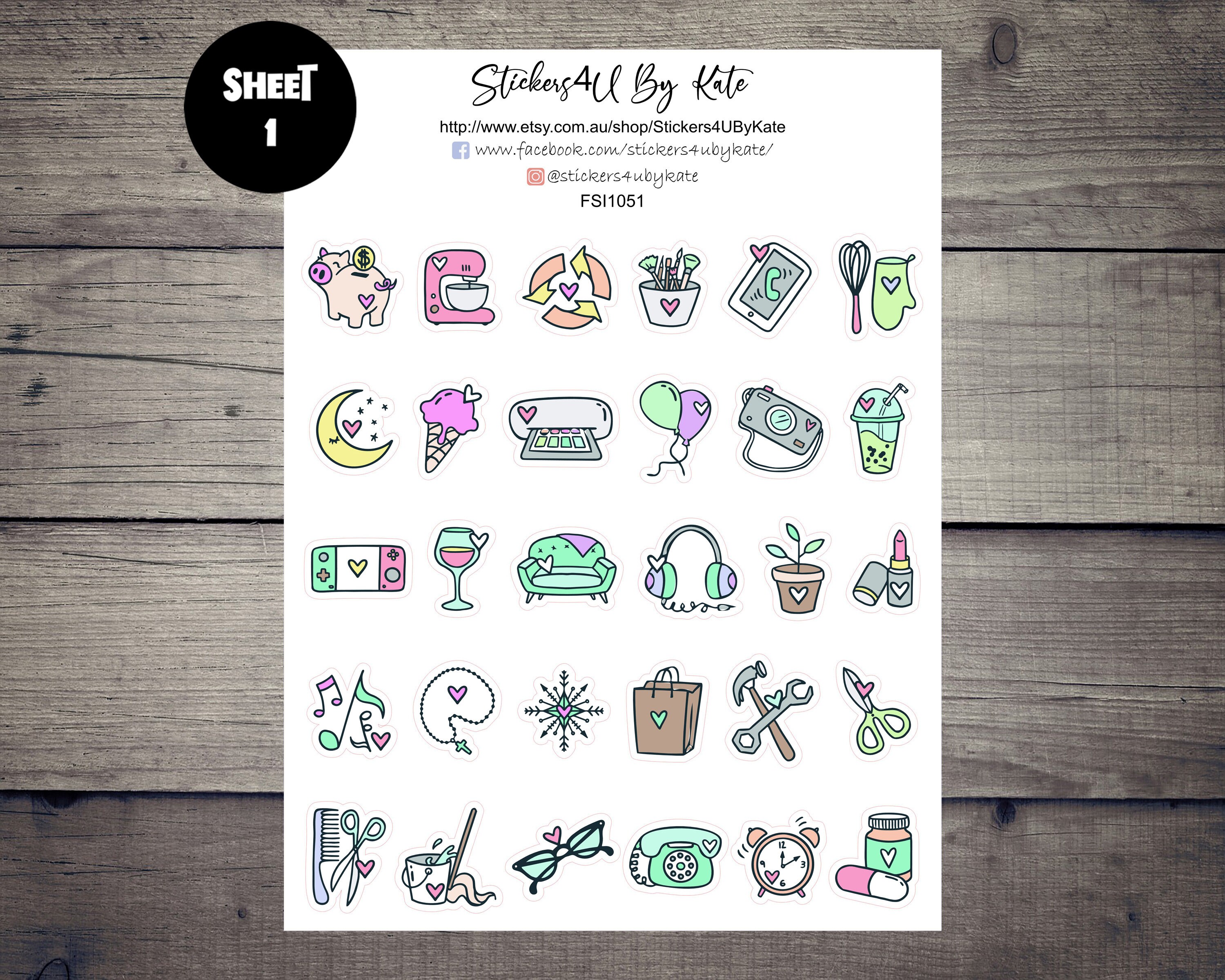 Mixed Doodle Icon | Icon Sampler Planner Stickers | Decorative ...