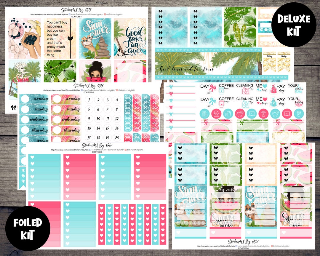 Summer Beach | Foiled Weekly Vertical Planner Stickers Kit | Individual ...