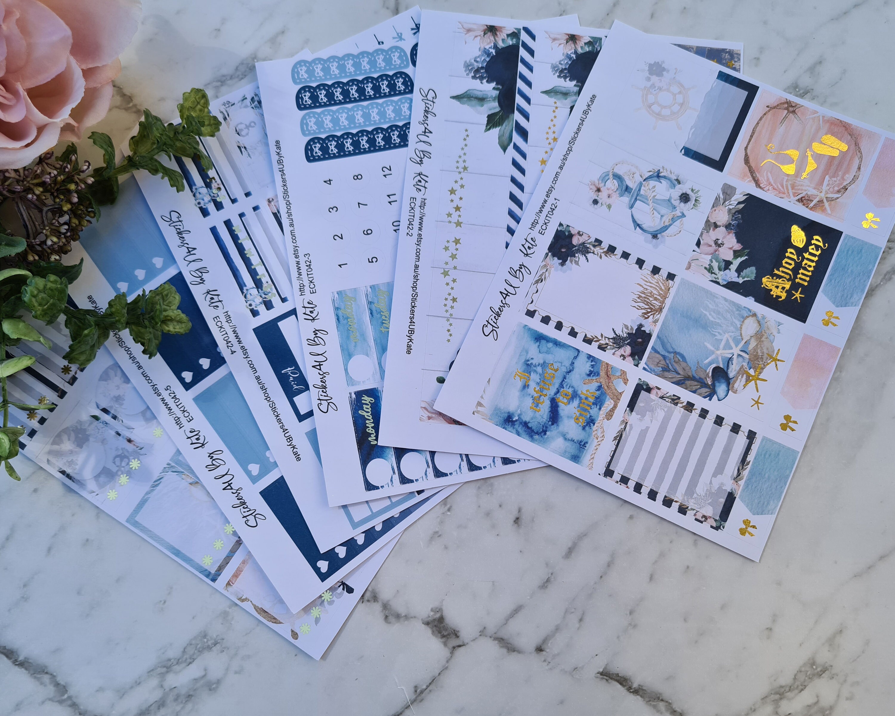Marina Bloom | Foiled Weekly Vertical Planner Stickers Kit | Individual ...