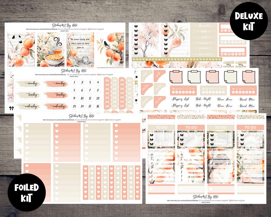 Peach Garden | Foiled Weekly Vertical Planner Stickers Kit | Individual ...