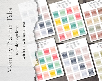 HOBONICHI Weeks Monthly Tabs | 10 Color Options | With or Without Text | Journaling Stickers | Mini Monthly Tabs Hobonichi Size