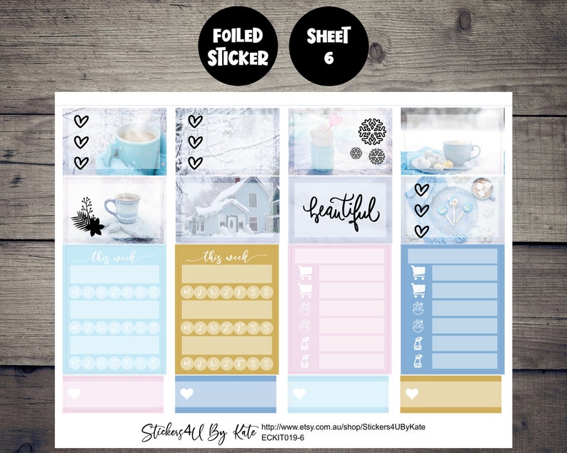 Cozy Winter | Foiled Weekly Vertical Planner Stickers Kit | Individual ...