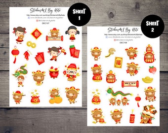 Chinese New Year Clipart | New Year clipart | Year of the Ox Decorative Planner Sticker | Erin Condren, Kikki-K, Happy Planner and More
