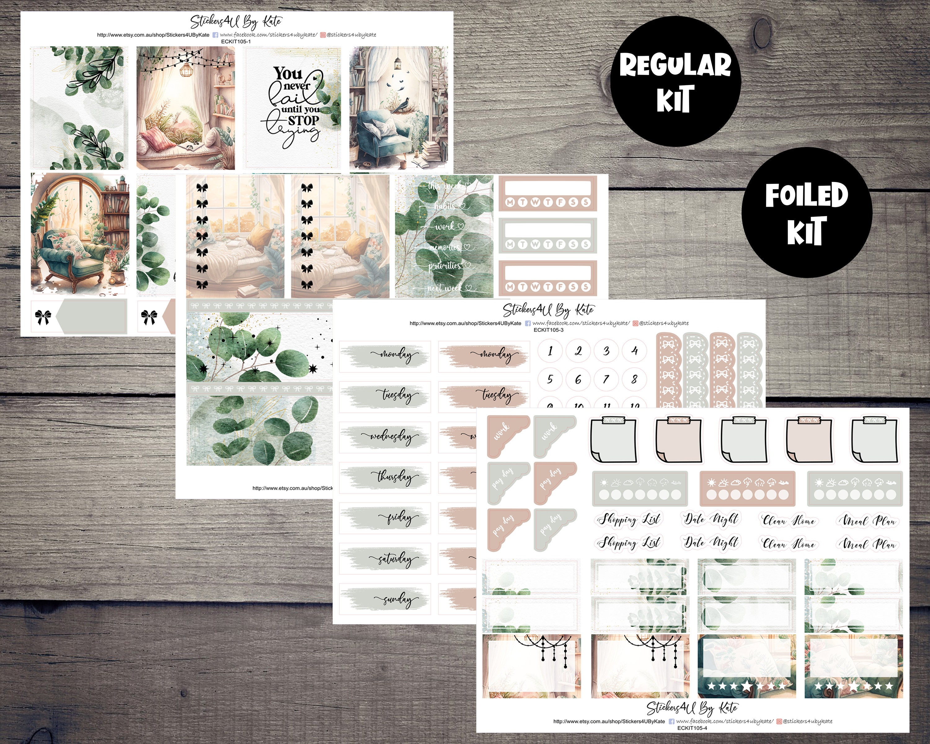 Reading Nook | Foiled Weekly Vertical Planner Stickers Kit | Individual ...