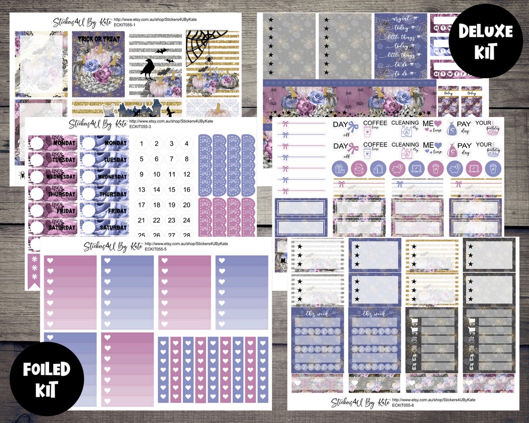 Halloween Pumpkin | Foiled Weekly Vertical Planner Stickers Kit ...