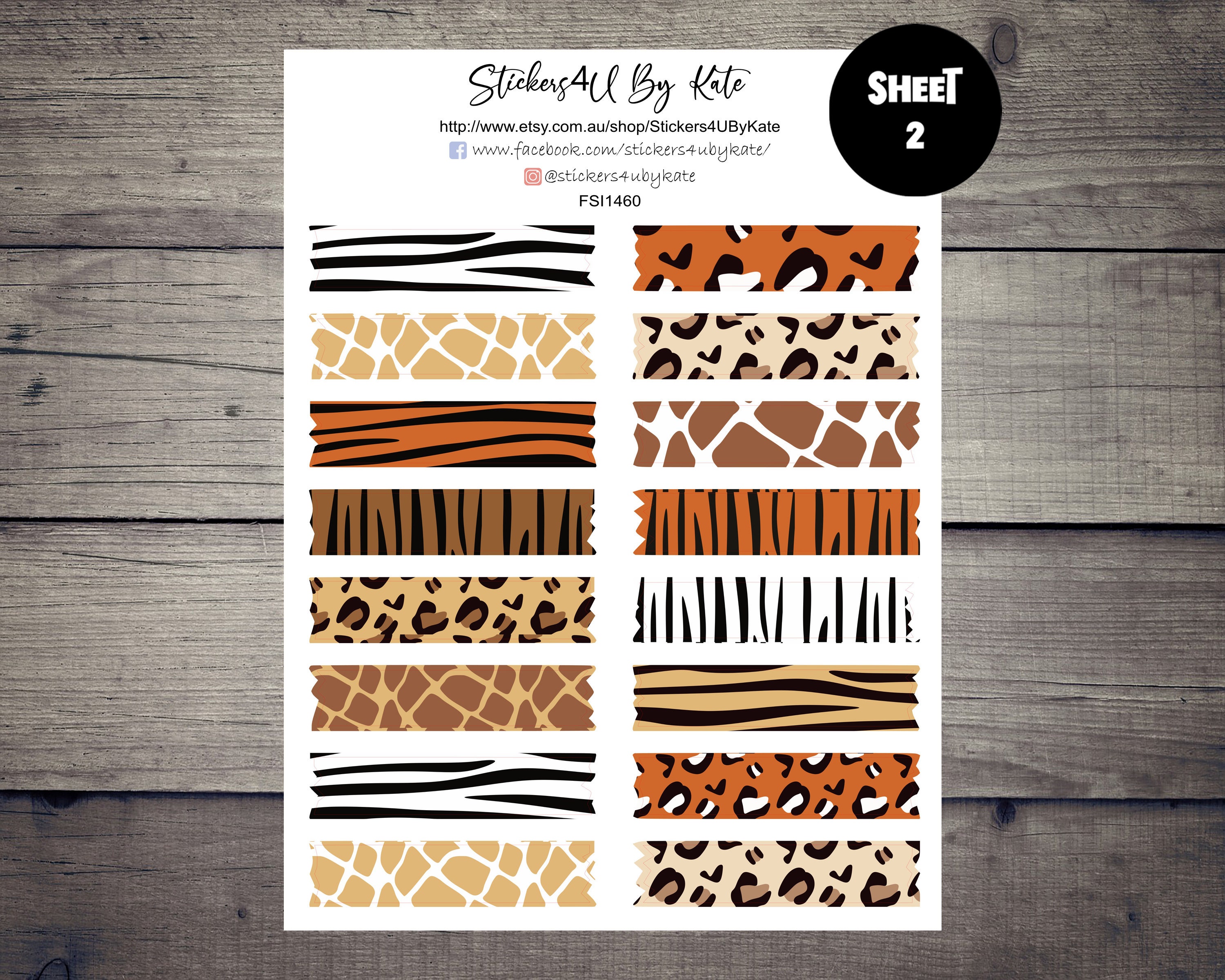 Safari Washi Tape Sticker Sheet | Decorative Sticker | Aesthetic Pre ...