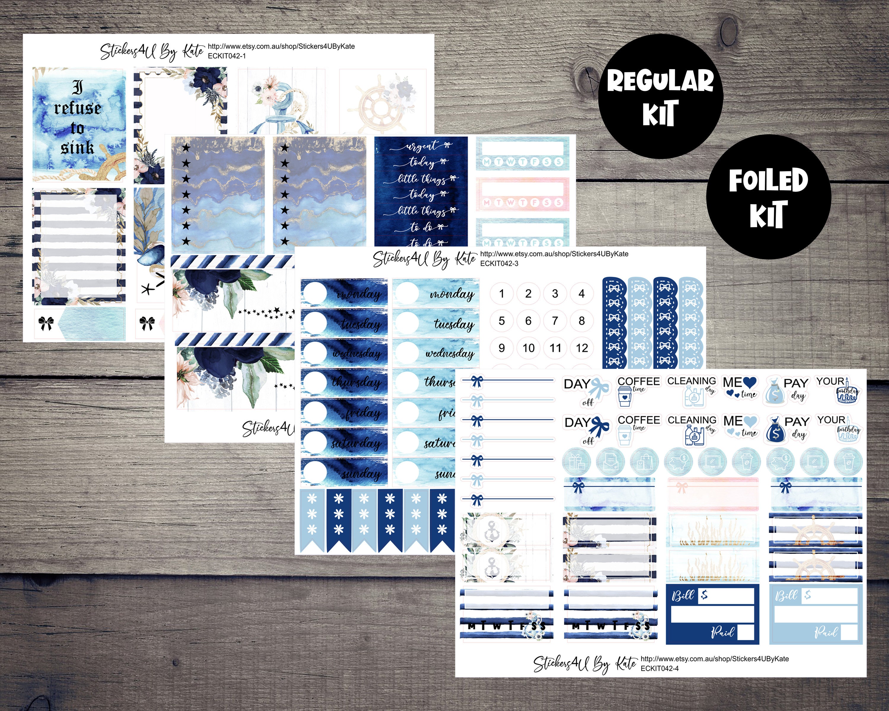 Marina Bloom | Foiled Weekly Vertical Planner Stickers Kit | Individual ...
