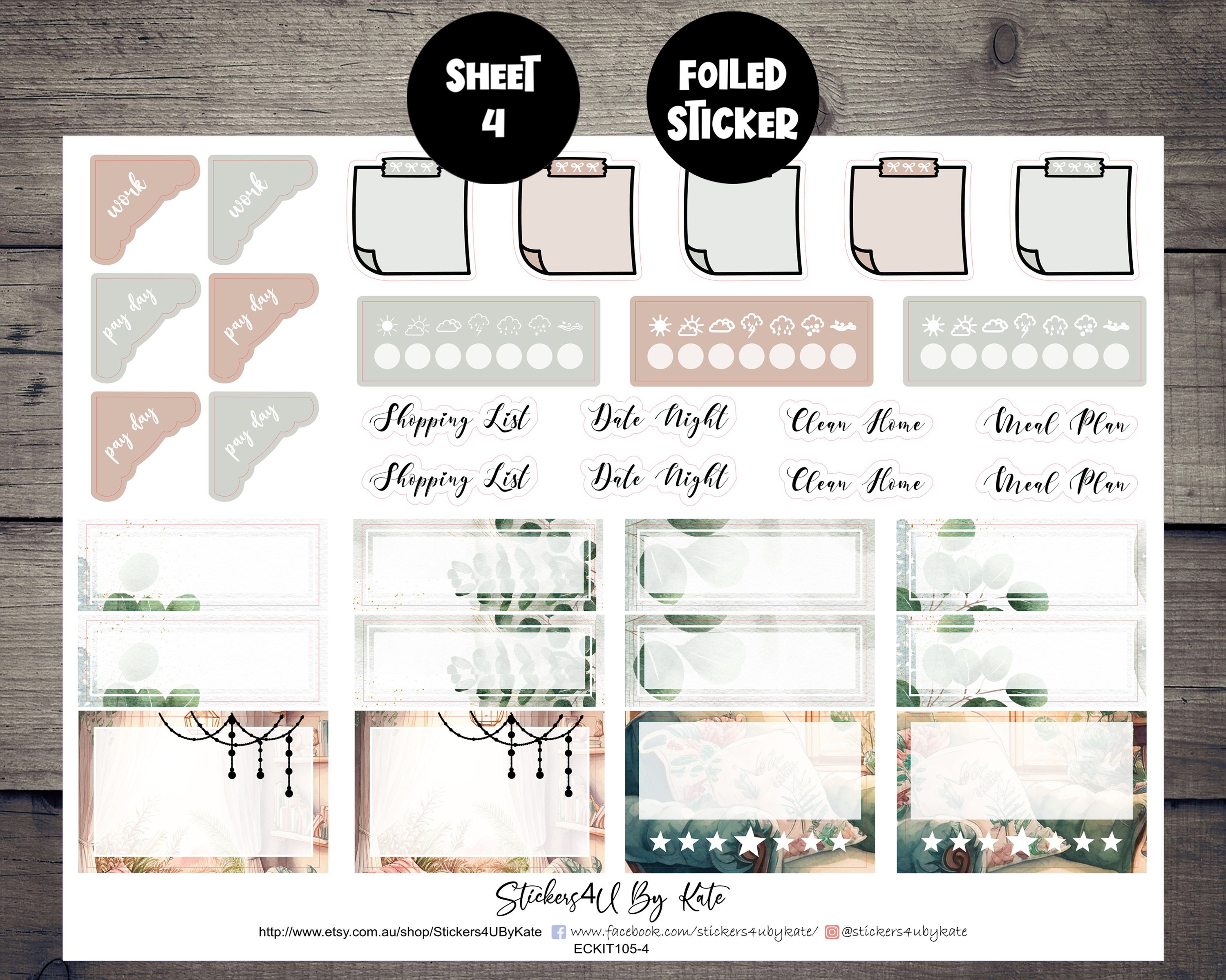 Reading Nook | Foiled Weekly Vertical Planner Stickers Kit | Individual ...