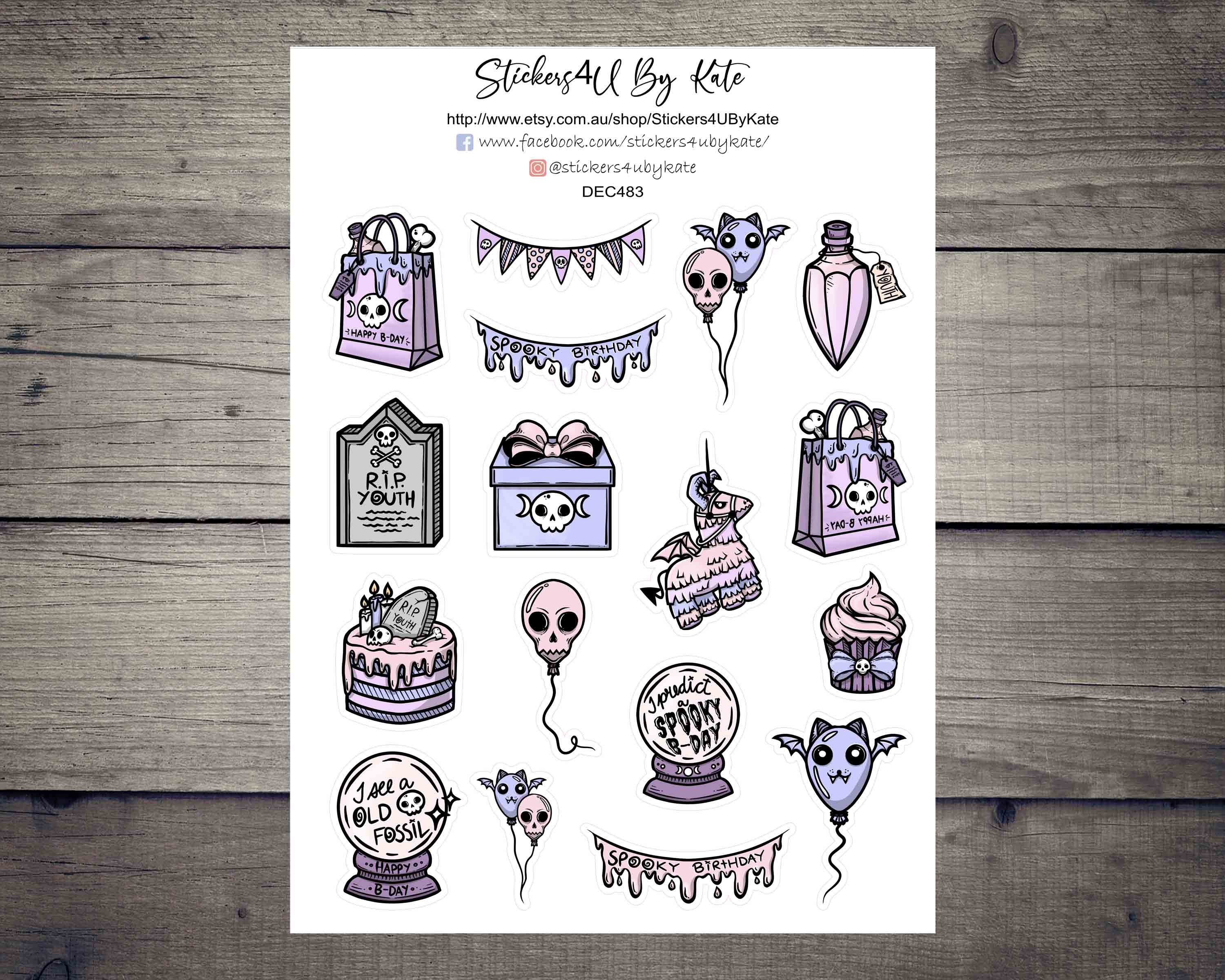 Pastel Goth cumpleaños clipart / Pastel Goth cumpleaños decorativo  planificador pegatina / Erin Condren, Kikki-K, Happy Planner y más - Etsy  México, image size:3000x2400