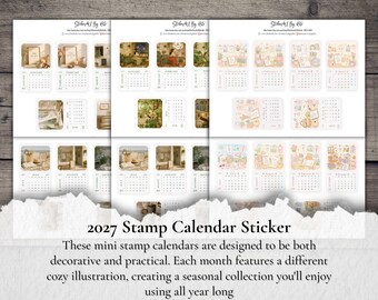 2027 Stamp Calendar Sticker | Monthly Planner Sticker | Journal Sidebar Sticker | Hobonichi Weeks | Aesthetic Scrapbook Sticker