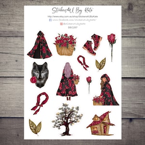 Clipart de Caperucita Roja / Pegatina decorativa para planificador de Caperucita Roja / Erin Condren, Kikki-K, Happy Planner y más