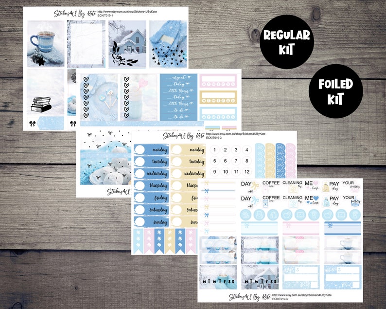 Cozy Winter | Foiled Weekly Vertical Planner Stickers Kit | Individual ...