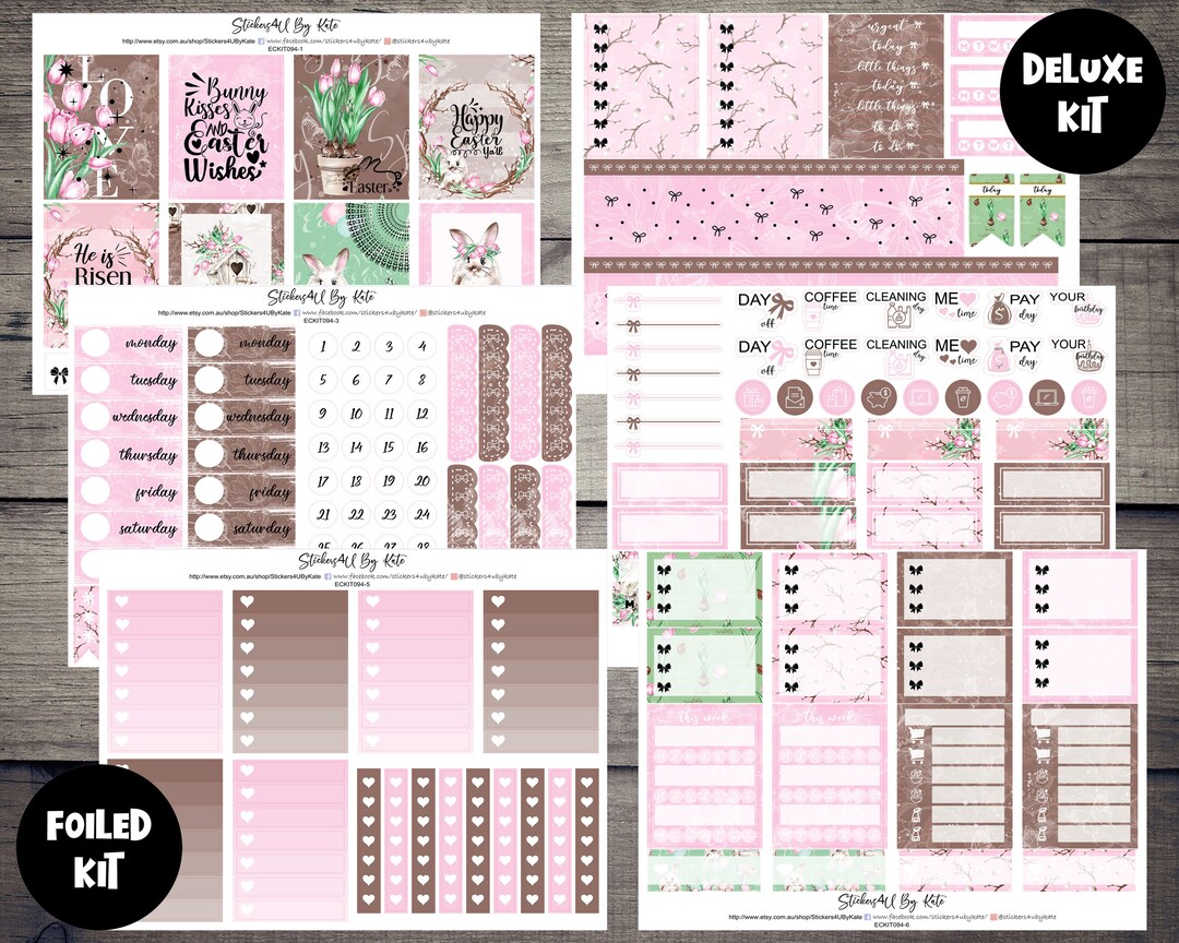 Easter Bunnies | Foiled Weekly Vertical Planner Stickers Kit ...