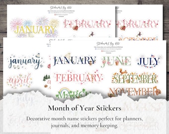 Month of the Year Stickers | Monthly Planner Stickers | Decorative Journal Stickers
