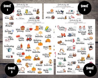 Season Bucket List Deco Sticker Sheet | Spring, Summer, Autumn and Winter Bucket List Deco Sticker Sheet | Planner Stickers | Bujo Stickers