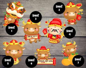 Chinese New Year | Ox Year Adhesive | Non-Adhesive Cardstock Die Cut | Planners, Journals, Scrapbooking, TNs / Foxy Fix, Traveler's Notebook