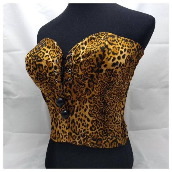 Leopard print vintage 1950s style bombshell lace up boom boom suntop bustier