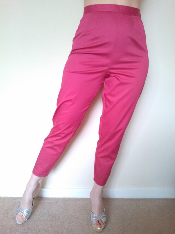 Magenta Pink 1950s style cigarette pants, true vintage fit.