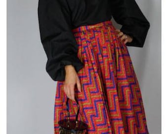 Zig zag print Gathered dirndl skirt vintage 1950s 1960s style