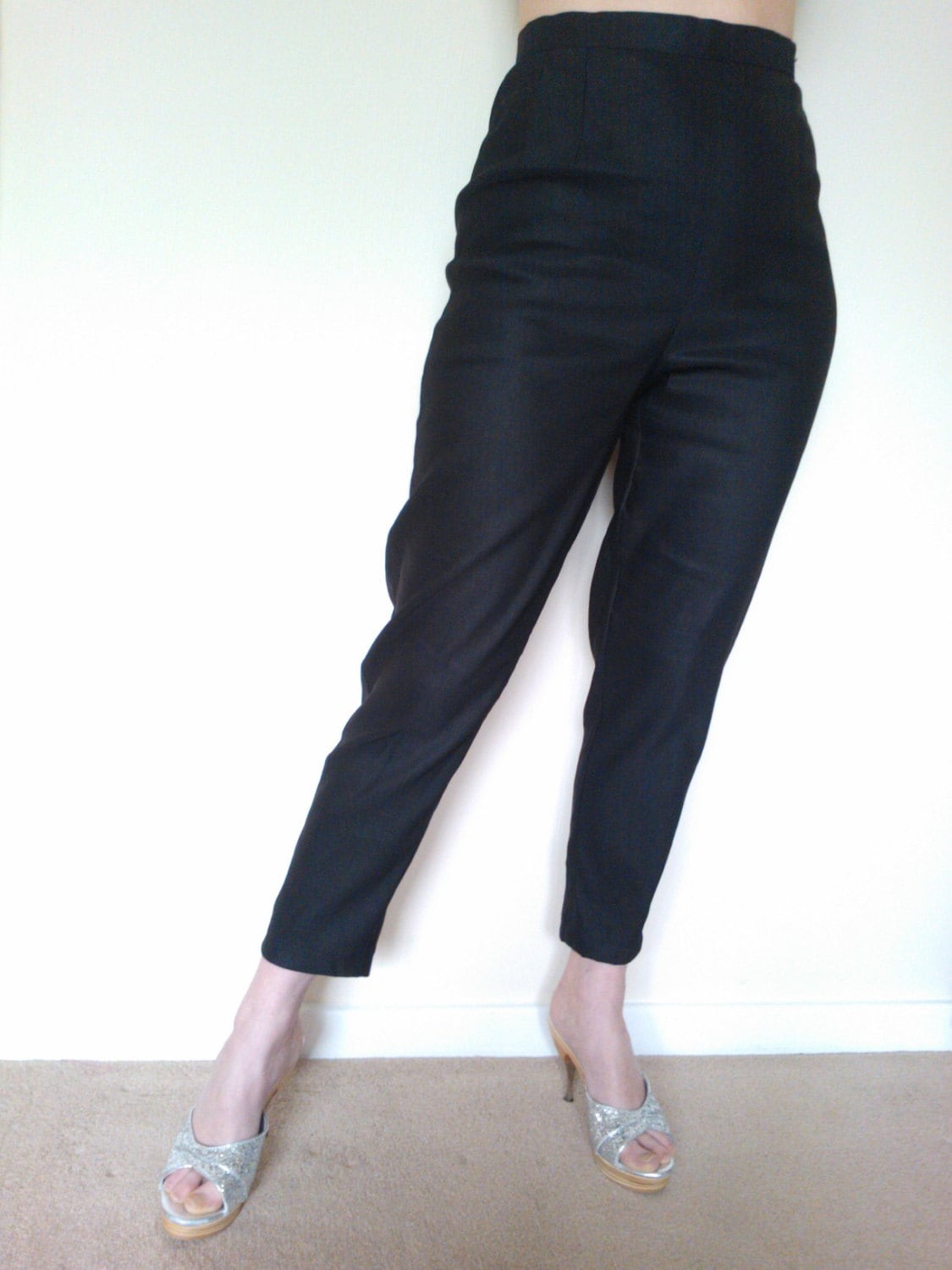 Black 1950s style cigarette pants, true vintage fit.