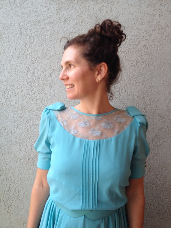 Vintage 80s Dress /Japanese Ralph Baker Blue Tu