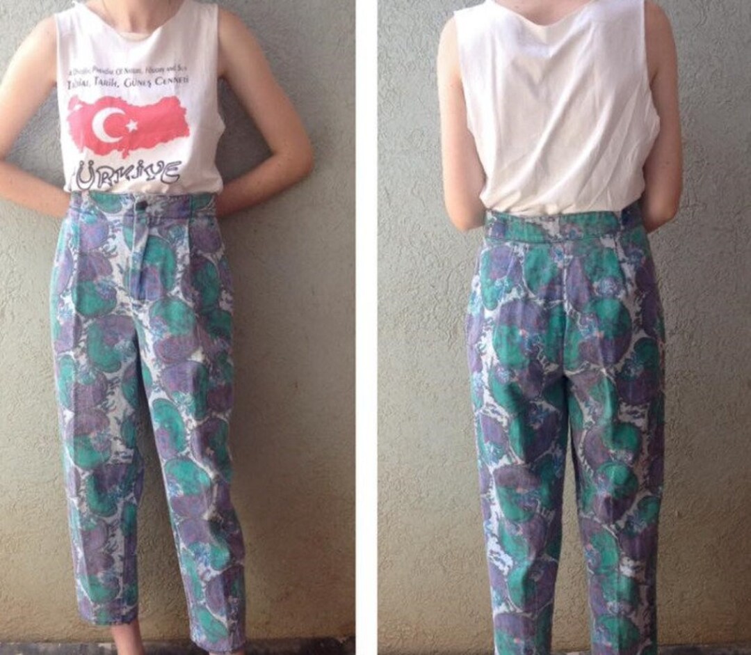 Vintage années 80 Printed Jeans Pants Pantalon Bagi taille Etsy France