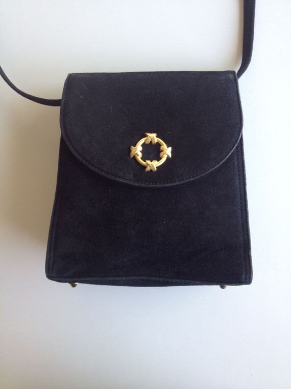 Vintage Elegant Black Suede Leather Shoulder Box B