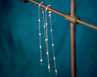 Raw Diamond Chained Earrings, April Birthstone, 14K Gold Filled Jewelry